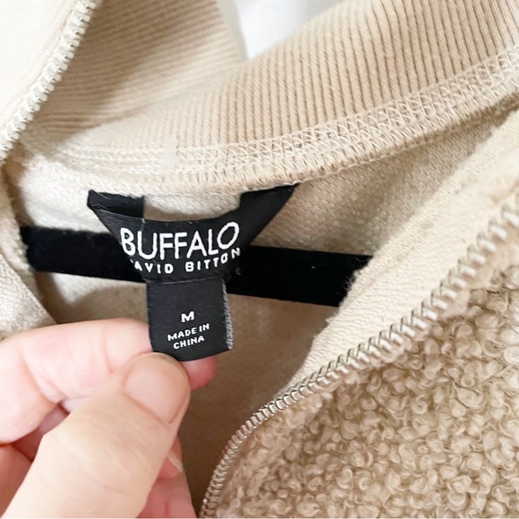 Buffalo David Bitton quarter-zip fuzzy pullover sweater sweatshirt cream M - Picture 3 of 7